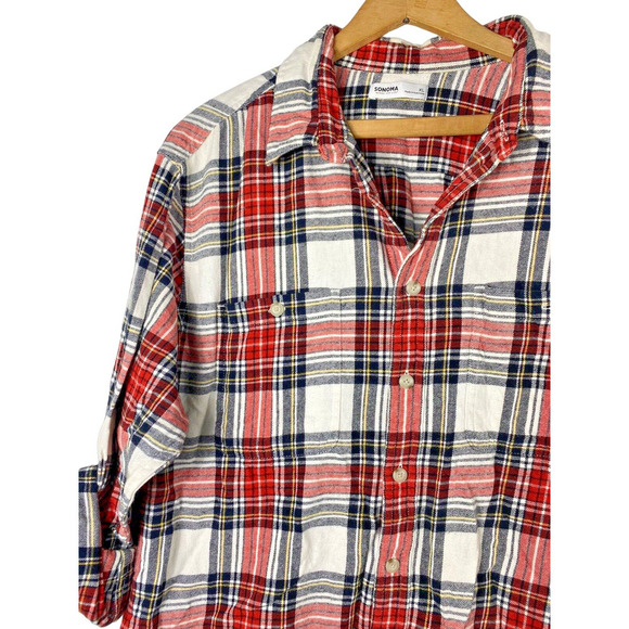 Sonoma Flannel Shirt XL Button Down Plaid Tartan Check White Red Black Mens - Picture 4 of 8